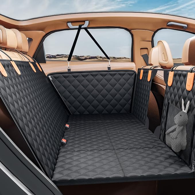PETICON Dog Car Seat Cover for Back Seat, Hard Bottom Back Seat Extender | Rear Seat Pet Cover for Dogs - Supports 400lbs, Waterproof and Scratch Resistant Dog Hammock with Mesh Window For Cars & SUVs by PETICON