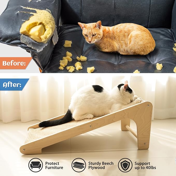 PETKARAY Cat Scratcher, Sisal Scratching Ramp, L Shape Scratch Pad for Indoor Cats, Wall Furniture Protector with Catnip (Large Size) - Image 5