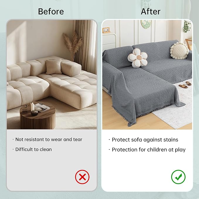 MYSKY HOME Couch Cover for Sectional Sofa, 2 Pieces Couch Covers for L Shape Sofa Geometrical Sofa Slipcovers for 2-3 Cushion Couch Sofa Throws for Pets, Kids (71"x118"+71"x118", Frost Grey) - Image 5