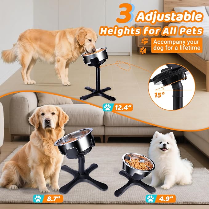 Elevated Adjustable Dog Bowl Feeding Stand, 3 Heights and Tiled Ajudst, Compatible with Moost Feeding Bowls, Great for Medium Large Dogs(Dog Food Bowl Stand 2 Pack) - Image 2