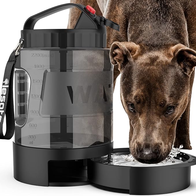 lesotc Portable Dog Travel Water Bottle, 77oz Large Travel Water Bowl for Dogs Camping Hiking Beach Hunting Essentials, Big Pet Bottles Bowl Water Dispenser for On The Go Park Car Walking Accessories by lesotcbrand