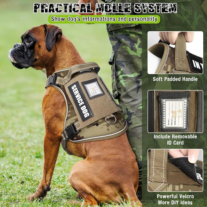 Tactical Dog Harness and Leash Set with 10 Patches for Large Dogs | Heavy Duty Adjustable No Pull Service Dog Vest with Dog Seat Belt,Reflective Easy Walk for Training Walking Hiking Camo XL - Image 3