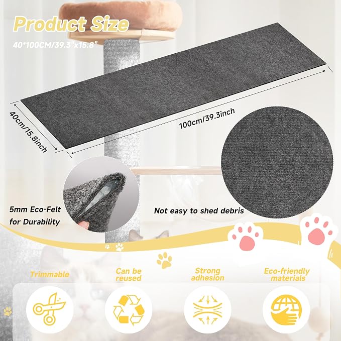 Cat Scratch Furniture Protector, 39.3''x15.8'' Trimmable DIY Self-Adhesive, Durable Corner Scratcher Couch Protectors from Cat Claws for Sofa, Tree Shelves & Scratching Posts (Dark Gray) - Image 2