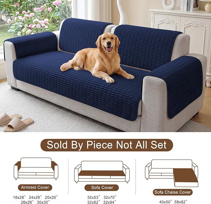 Foxdecor Couch Cover for Dogs Sofa Covers Non Slip Couch Pad Pet Friendly | Pet Couch Covers Washable Sofa Protector, Furniture Cover Couch Seat Protector for Living Room, Dark Blue 32x82 Inch - Image 6