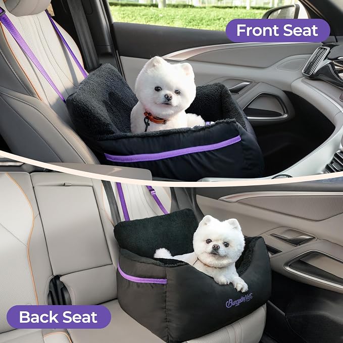 BurgeonNest Dog Car Seat for Small Dogs & Cats Under 25 lbs, Black Purple - Image 3