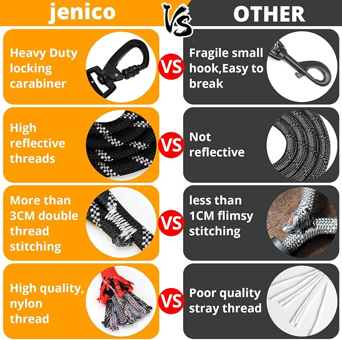 Long Dog Leash 10 FT: Heavy Duty Rope Leashes for Dogs Training with Swivel Lockable Hook Reflective Threads Bungee and Padded Handle - Dog Lead for Large Small Medium Dogs Outside Walking Hiking - Image 4
