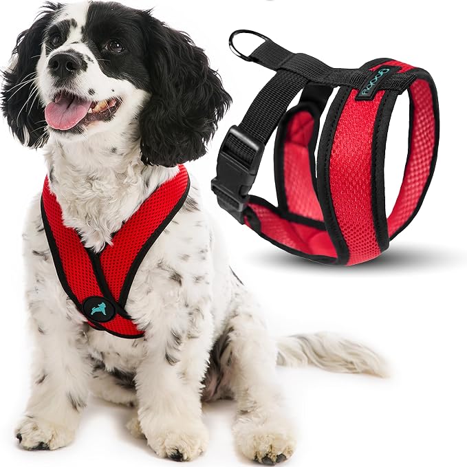 Gooby Comfort X Head-in Dog Harness, Choke-Free, Red, Large | Patented choke-free X-frame; Secure head-in fit; Lightweight breathable mesh; Back metal D-ring; Machine washable by Gooby