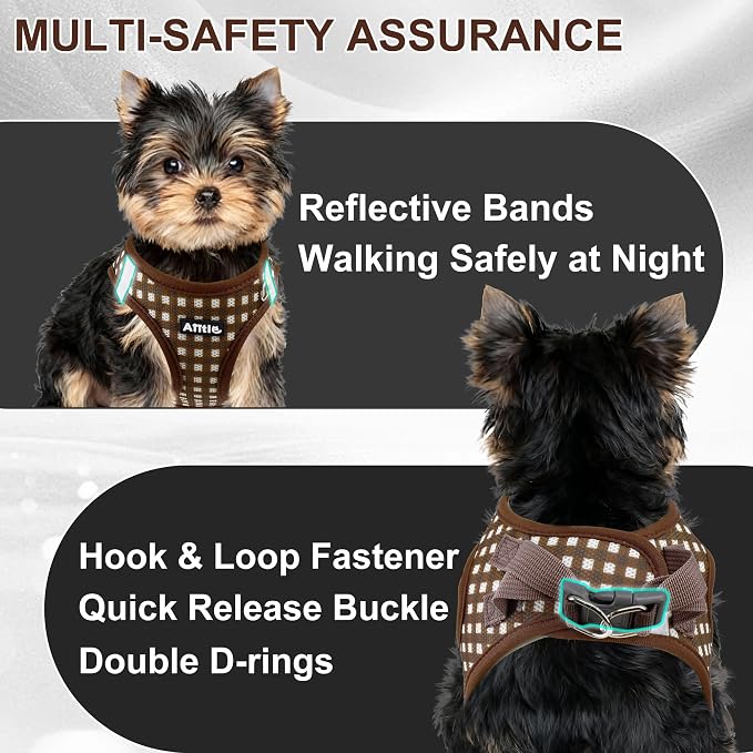 AIITLE Step in Medium Dog Harness and Leash Set, Pet Vest, Chocolate M | Breathable Mesh, Adjustable Fit, No-Pull Reflective Design, Escape Proof, for Small-Medium Dogs, Outdoor Walking, Running - Image 3