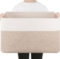 75L Large Cotton Rope Basket, Soft Toy Storage Bin for Nursery & Living Room, Decorative Blanket Basket for Bedroom, Baby-Safe Organizer for Pillows &Laundry, 22''×17''×12'', Brown and White by SIXDOVE