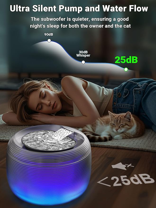 Kastty 3.5L/118oz Large Capacity Cat Water Fountain for Cats Quiet FS75 | Automatic Pet Water Fountain for Cats Indoor with Water Level LED Light, Multi-Filtration Easy Cleaning Cat Fountains for Pet - Image 4