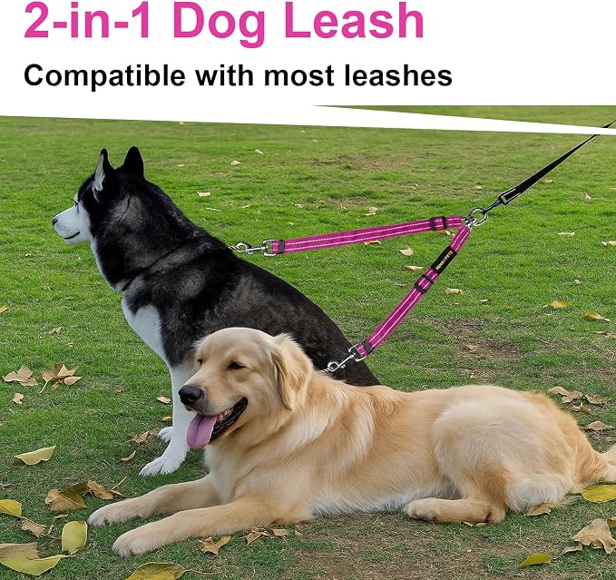 MingXpet Double Dog Leash for Two Dogs, No Pull Dog Leash, 360° Swivel No Tangle for Medium Dogs Walking & Training, Shock Absorbing Reflective Bungee, Rose - Image 6
