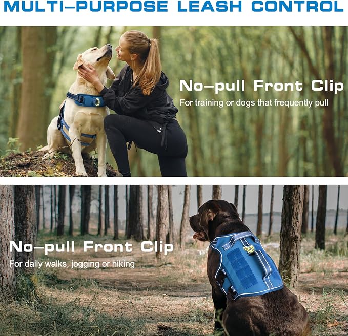 Dog Harness Medium Sized Dog, No Pull Dog Vest with Molle System | Tactical, Easy Control With Handle, Breathable Soft Padded, Adjustable, Reflective, No Choke for Walking, Blue Medium - Image 3