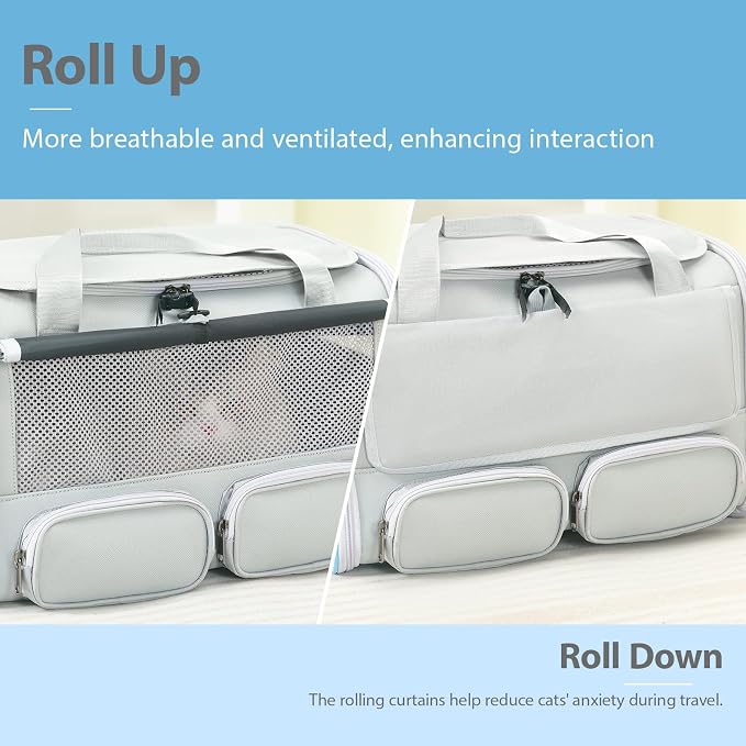 Cat Carrier for Pets up to 15 lbs, Soft-Sided Collapsible Pet Carrier | Upgraded Sturdy Base, Privacy Curtain and 2 Storage Bags Provide Comfort, Privacy and Convenience for Cats and Small Dogs - Image 6