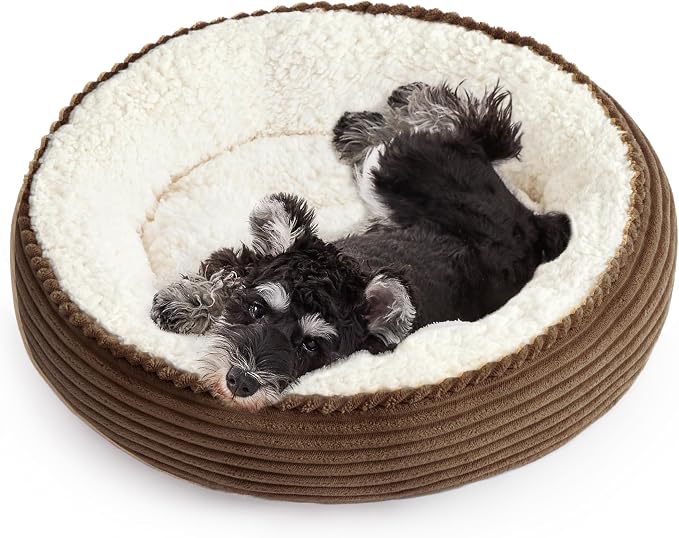 Love's cabin Round Donut Cat and Dog Cushion Bed, 24in Pet Bed for Small or Medium Dogs, Anti-Slip & Water-Resistant Bottom, Soft Durable Fabric Pet Beds, Washable Calming Cat Bed Dark Brown by Lovescabin