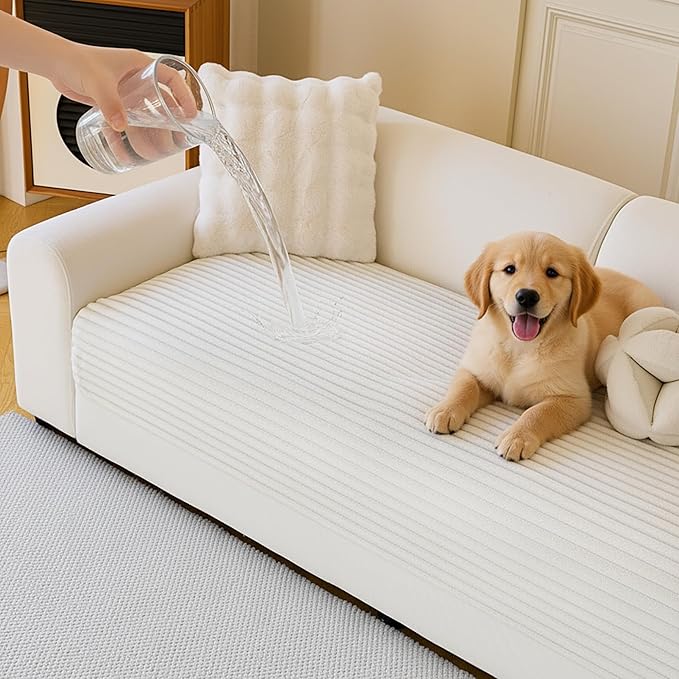 MYSKY HOME 100% Waterproof Couch Cover, Couch Covers for Sofa, Non Slip Couch Covers for 2 Cushion Sofa Pet Friendly, Sofa Covers Washable Slipcovers Dog Couch Cover Protector, Off White, 35"x63" by MYSKYHOME