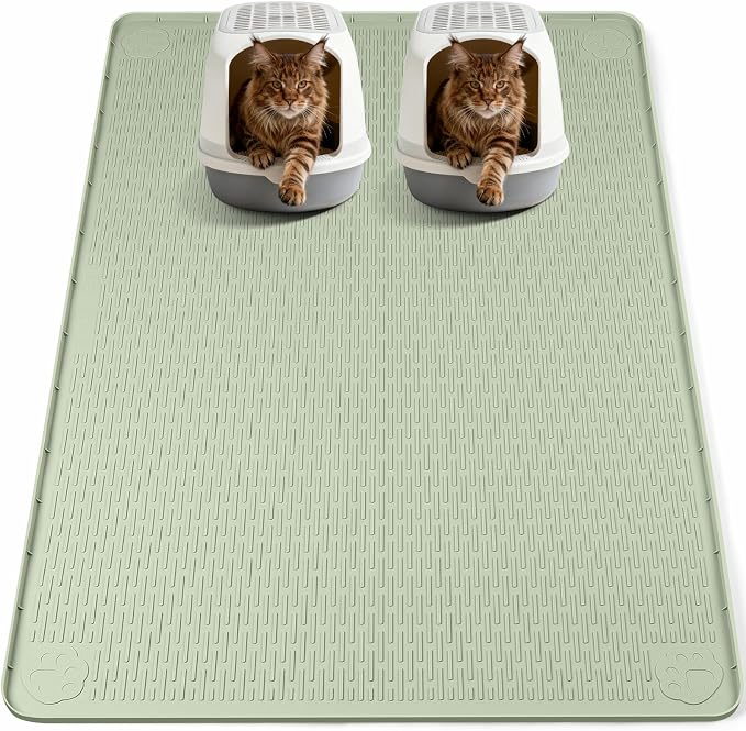 Silicone Cat Litter Mat for Litter Box 57”x40” Large Cat Mat, Green | Waterproof, Non-Slip, Leak-Proof Rug Mat with Lip, Easy to Clean, Extra Large Litter Catcher Mat for Floor by Bartuke