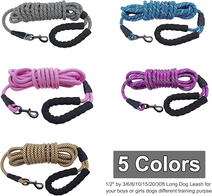 MayPaw 20ft Long Rope Dog Leash for Large Medium Dogs Soft Handle Dog Lead | 1/2-In Thick Lead, 3/6/8/10/15/20FT Soft Padded Handle Strong Nylon Pet Leash, 14+ Colors (1/2" * 20', brown) - Image 7