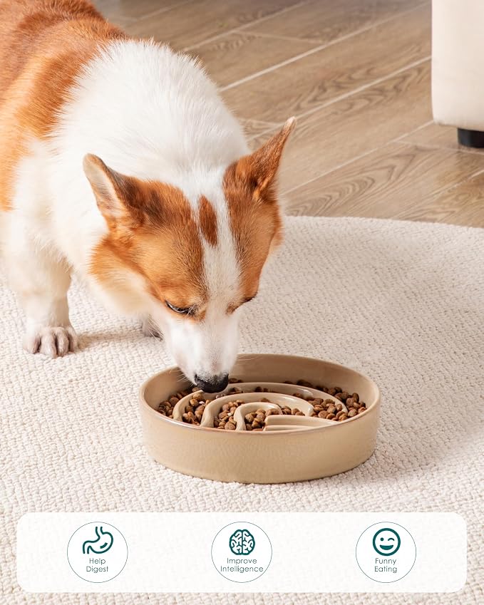 vancasso Slow Feeder Dog Bowl, 1.5 Cup Ceramic Slow Feeding Food Dish for Small and Medium Breed, Puzzle Dog Food Bowl for Fast Eater, Brown - Image 7