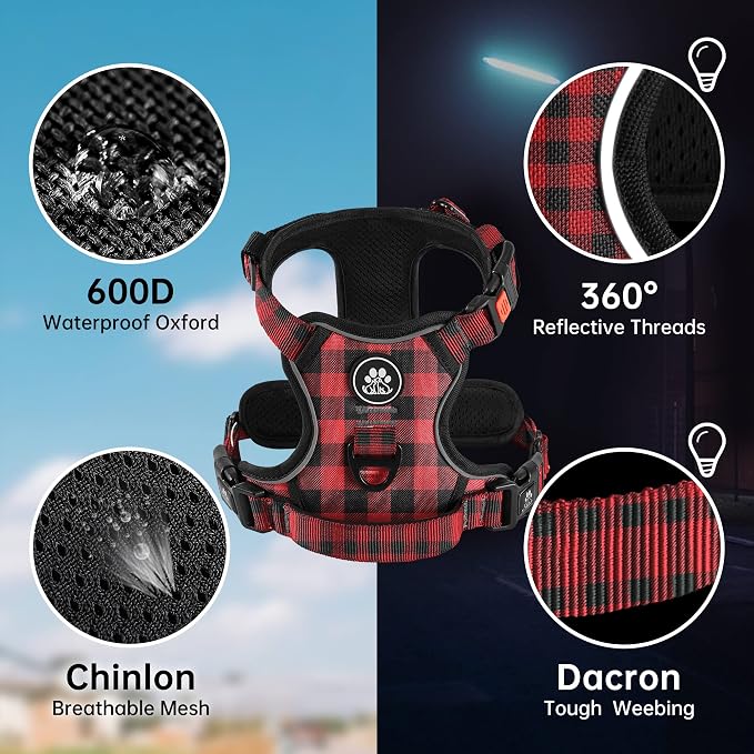NESTROAD No Pull Dog Harness with Leash, Reflective No Choke Pet Vest Harness,Adjustable Soft Padded Dog Harness with Easy Control Handle for Large Dogs(Checkered Red,Large) - Image 2