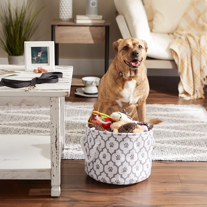 Bone Dry Pet Storage Collection Lattice Paw Print, Small Round, White/Gray - Image 4
