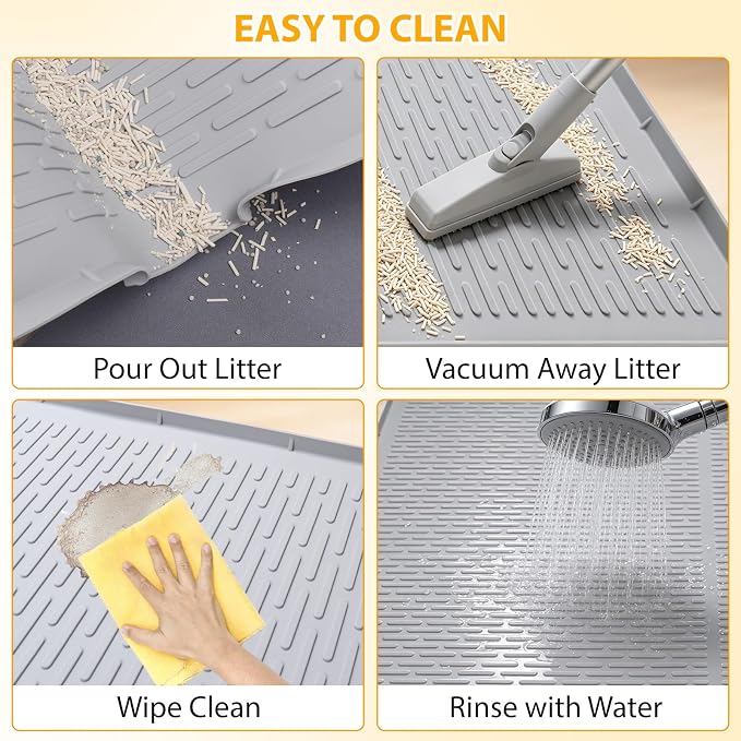 Cat Litter Box Mat, 47" x 35" Extra Large Silicone Cat Litter Mat | Waterproof & Washable Kitty Litter Catcher Matt, Soft on Paws Non-Slip Easy to Clean Reduces Litter Tracking for Indoor Cats - Image 6