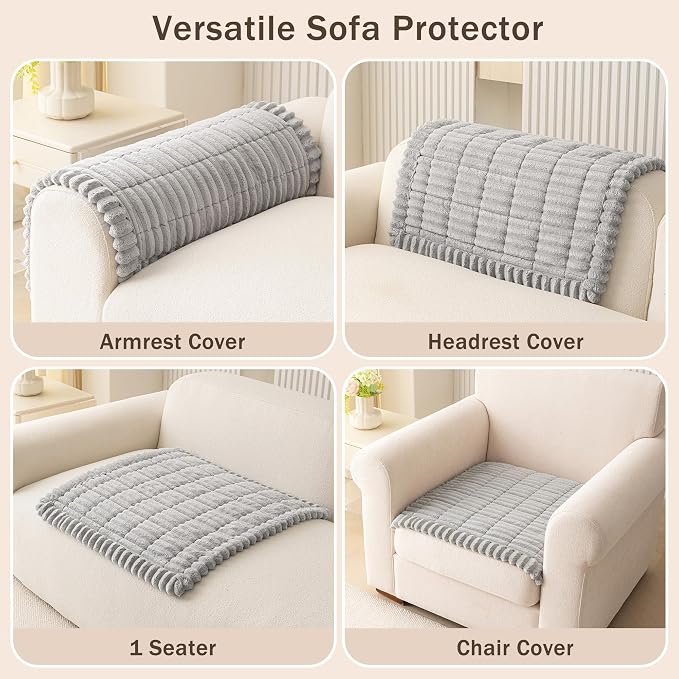 MEETSKY Couch Arm Covers for Dogs, Non Slip Plush Chair Covers Washable | Plush Sofa Protector, Pet Hair & Scratch Protection for Armrest/Backrest, Against Fur, Dirt, Light Grey, 27.6" x 27.6" - Image 3