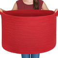 MEGASKET Extra Large Red Basket for Organizing, 22" X 22" X 14" Woven Cotton Rope Bins for Blankets, Baby Nursery Wicker Laundry Basket, Kids Dog Toy Storage Box, Big Red Living Room Decor Organizer by MEGASKET