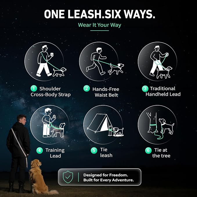 Hands Free Dog Leash,Galaxy Reflective, Crossbody Dog Leash, Green | Galaxy Reflective • Outdoor Ready • Emergency Control Handle • Multi-Way Wear - Image 3