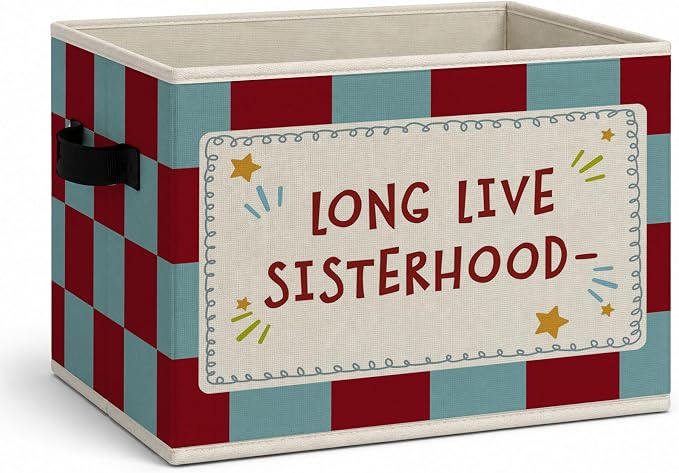 Girls Room Storage Bins Box, Sister Friendship Collapsible Organizer Basket | sweet sister themed storage box basket for books clothes, retro checkerboard organizer for nursery bedroom playroom, 10x14 in by Unknown
