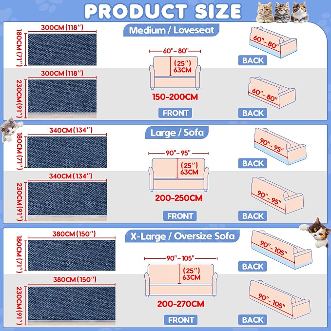 Loiion Cat Scratch Proof Furniture Protector Waterproof Sofa Cover 150"x91" | Pet-Friendly Couch Protector, Anti-Scratch & Anti-Slip Sofa Cover For Cats Dogs Kids, Machine Washable - Image 7