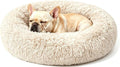 Calming Large Donut Dog and Cat Bed, Anti-Anxiety Round Soft Fluffy Plush Faux Fur Washable Anti-Slip Pet Bed for Medium Dogs Up to 35 lbs 28in Light-Brown by Homeuslynn