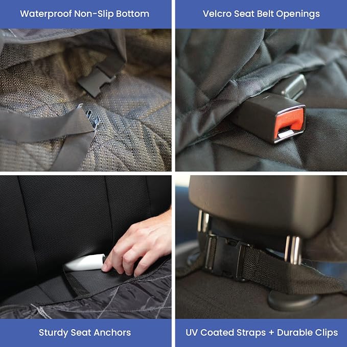 4Knines Dog Rear Seat Cover for Fold Down Seats - Fitted, Grey XL | Heavy-duty split design fits 60/40 and 50/50 fold-down seats. No Hammock. K9-Shield waterproof layer. Non-slip backing. - Image 6