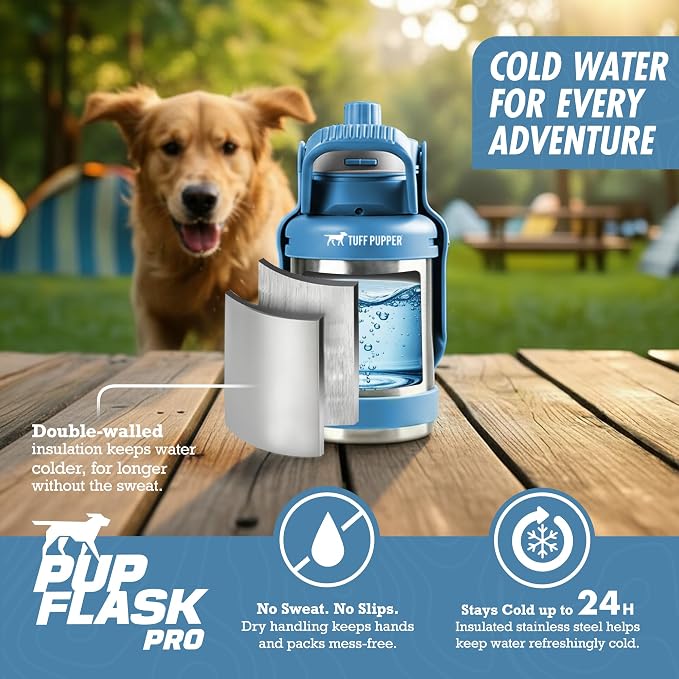PupFlask Pro Portable Insulated Dog Water Bottle, Stainless Steel Bowl | 30 or 50 oz Leak-Proof Thermos Dispenser Keeps Water Cold 24+ Hours, Built-In Flip Cup for Walking, Hiking and Travel - Image 4