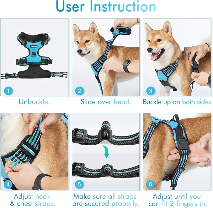 rabbitgoo Dog Harness, No Pull for Large Dogs with 2 Leash Clips, Pet Vest | No Choke with Handle, Adjustable Soft Padded, Reflective, Easy Control for Walking, Blue, X-Large - Image 8