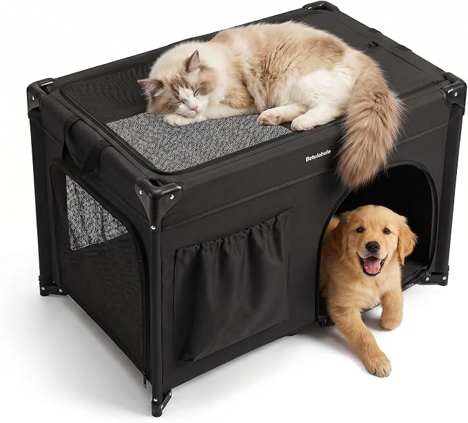 36 Inch Collapsible Travel Dog Crate, 4 Doors & Soft Pet Mat | Portable Dog Travel Crate for Medium Dogs,Large Storage Bag & Breathable Mesh,Soft Sided Dog Crate for Indoor & Outdoor Black by Betulabulo