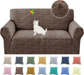 YEMYHOM 1 Piece Stretch Couch Covers for 2 Cushion Couch, Jacquard Loveseat Cover with Non-Slip Elastic Bottom, Thickened Slipcover Furniture Protector for Dogs Pets (Medium, Brown） by YEMYHOM