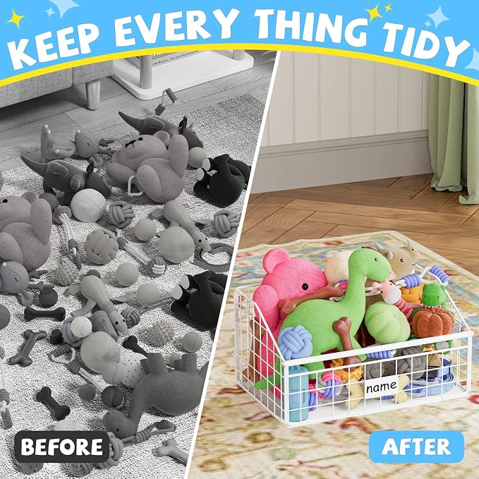 Kaiferty Indestructible Dog Toy basket, Small Toy Box for Dogs, Pet Toy Bin Dog Metal Basket for Toys, Dog Toy Storage, Dog Storage Organizer, Cat Dog Toy Box for Living Room Area (White) - Image 5