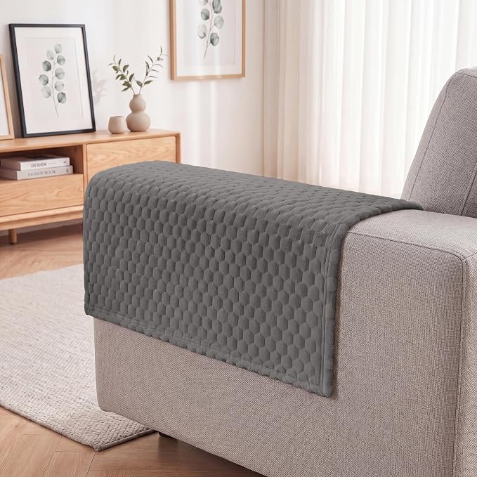 Foxdecor Couch Arm Covers for Sofa Arm Chair Covers Set of 2 | Sofa Arm Covers Cat Scratch Resistant Couch Protectors, Washable Armrest Cover Furniture Arm Covers, Grey 18x24 in - Image 2