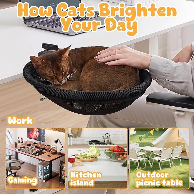 Topmart Cat Desk Bed with 360° Rotating,Cat Hammock with 2 Washable Pads | Easy to Install, Kittens Bed for Desk Attachment for Home Office,Up to 45LBS, Grey & Black - Image 8