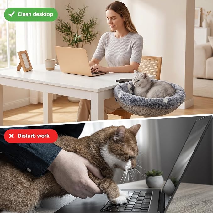 Cat Desk Bed, Adjustable Cat Desk Hammock, Cat Bed for Desk | Glow in The Dark, Removable Washable Cover, Sturdy Metal Frame, Desk Cat Bed, Cat Desk Perch, Supports up to 50 Lbs - Image 6