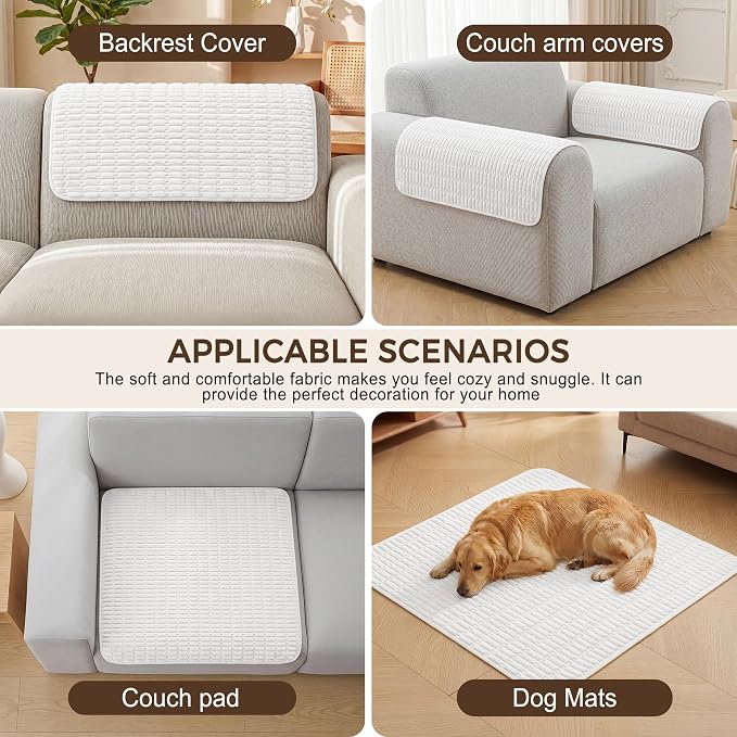 Foxdecor Couch Arm Covers for Sofa Arm Chair Covers Set of 2 | Sofa Arm Covers Cat Scratch Resistant Couch Protectors, Washable Armrest Cover Furniture Arm Covers, Snow White 18x28 in - Image 4