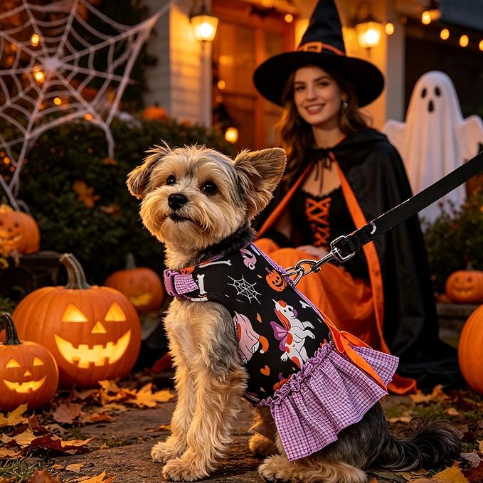 EXPAWLORER Halloween Dog Harness Small Medium Sized Dogs, Party Costume M | No Choke No Pull Mesh Vest Dog Dress Bowknot Harness and Leash Set Soft Cute Princess Puppy Outfits Clothes for Girls Cats - Image 8