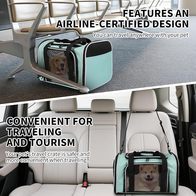 Carriers Soft-Sided Large Pet Carrier for Cats Dogs Small Animals Up to 25Lbs,Top Load Carrier,Ventilated Design,Portable Cat Carrier Airline Approved(X-Large,Green) - Image 7