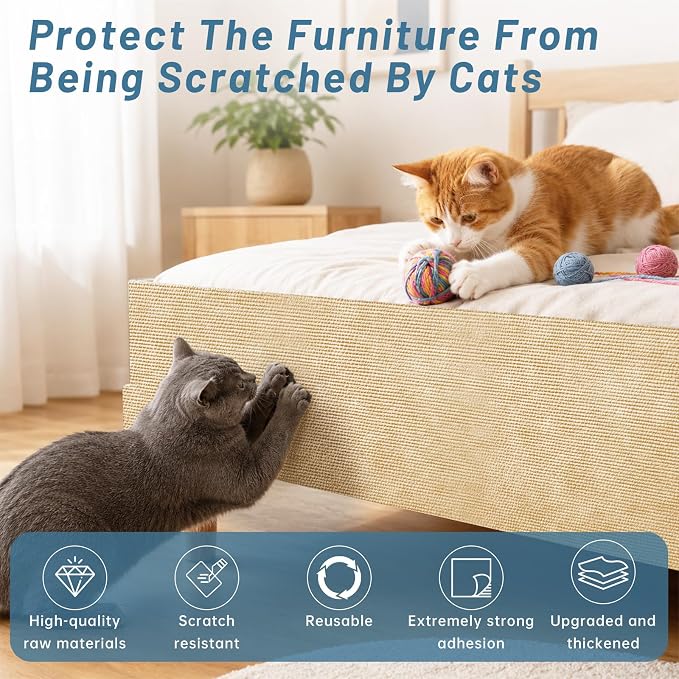 cat Scratch Furniture Protector(Khaki, 39.3x15.8Inch) | Self-Adhesive , Trimmable , Anti-Scratch for Couch & Carpet Corners,Protects Furniture from Indoor Cats - Image 7