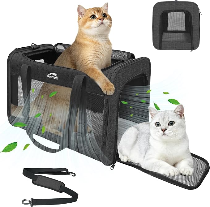 Soft-Sided Large Cat Carrier for 2 Cats, Spacious Foldable Pet Travel Carrier for Large Cats up to 25 Lbs, Double Cat Bag with Shoulder Strap, 20x13x13 Inch, Fits Maine Coon and Small Dogs, Black | Spacious 20×13×13 in design with reinforced frame for ... by FURTENT