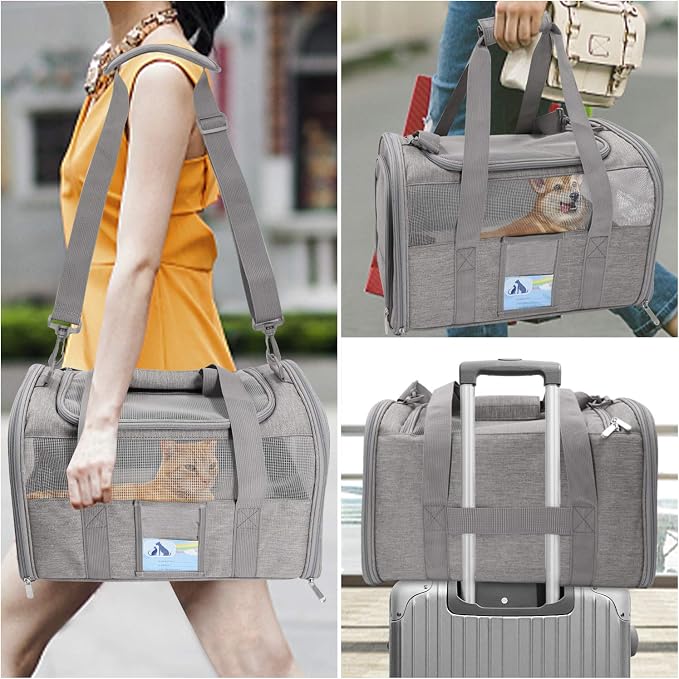 Refrze Cat Carrier,Dog Carriers for Small Dogs Medium Cats Pet Carrier up to 15 Lbs, TSA Airline Approved Cat Carrier Soft, Cat Dog Crate Travel Bag,Grey (Pack of 2) - Image 2