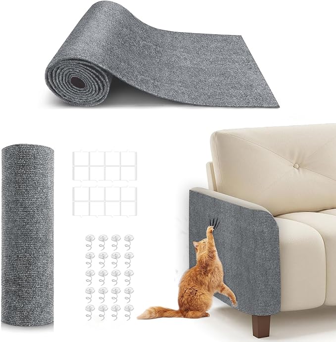 78.7"X15.8" Cat Scratching Mat, Self-Adhesive Cats Carpet, DIY Scratch Furniture Protector for Couch, Sofa, Wall & Doors, Durable Cat Scratch Guards Couch Cats Scratcher from Claw (Grey) by BumaiGo