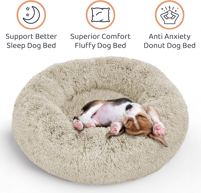 Donut Dog Bed - Premium Comfort for Anxiety Relief - Fluffy & Calming Design with Ultra-Plush Support | Cozy Round Dog Bed with Super Soft Circle Style (Cream, Small) - Image 3