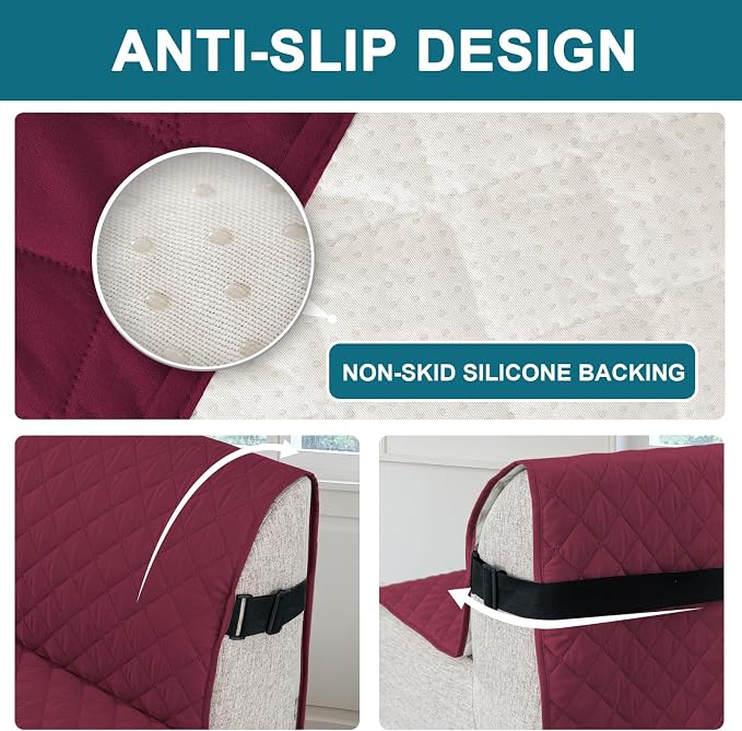 Turquoize 100% Waterproof Futon Cover Futon Slipcover Washable Armless Sofa Bed Slipcover Protector Seat Width Up to 70" with Adjustable Elastic Strap Anti-Slip for Dogs, Burgundy - Image 4