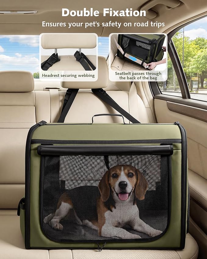 Dog Car Carrier Light Weight 27×20.5×20.5in, Foldable Dog Carrier, Gren | Easy to Assemble, Portable and Breathable Pet Carrier, Suitable for Indoor and Outdoor Use, Dog Travel Crate with Curtain - Image 3